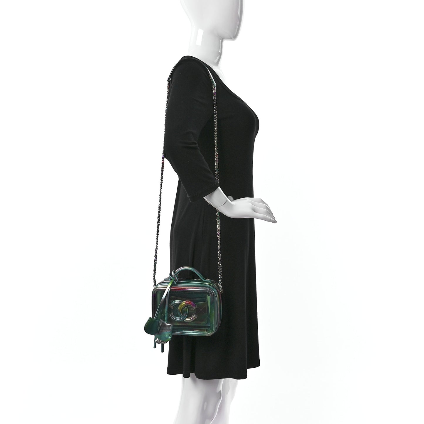 PVC Patent Calfskin Patent Lambskin Small CC Vanity Case Green
