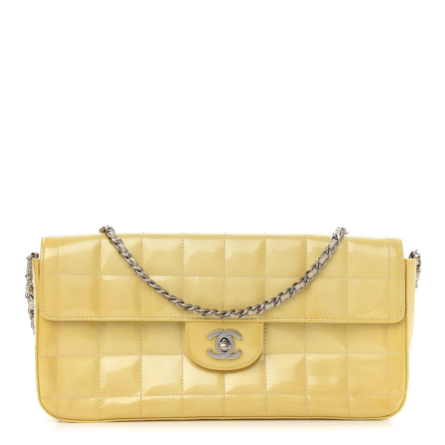 Patent Quilted East West Chocolate Bar Flap Yellow