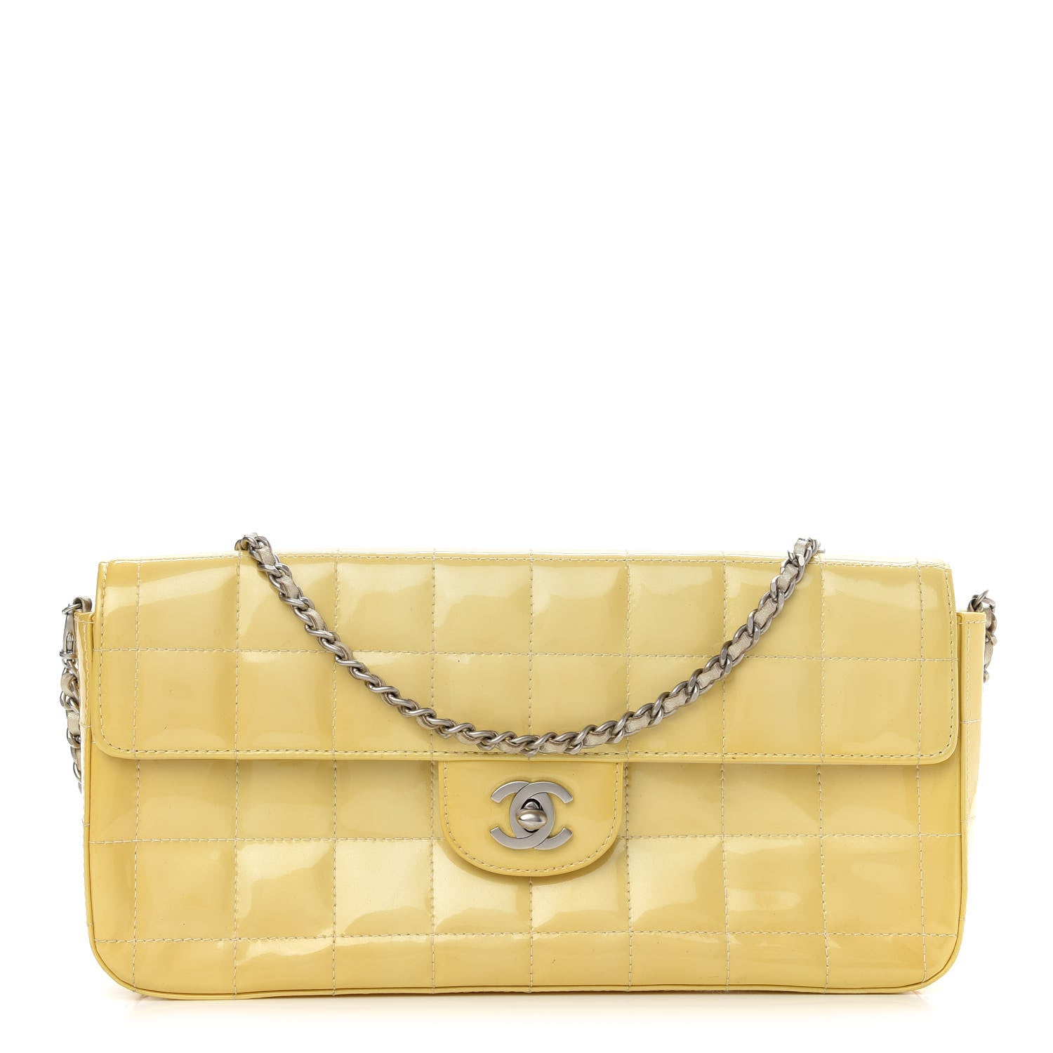 Chanel Patent Quilted East West Chocolate Bar Flap Yellow 1 of 9