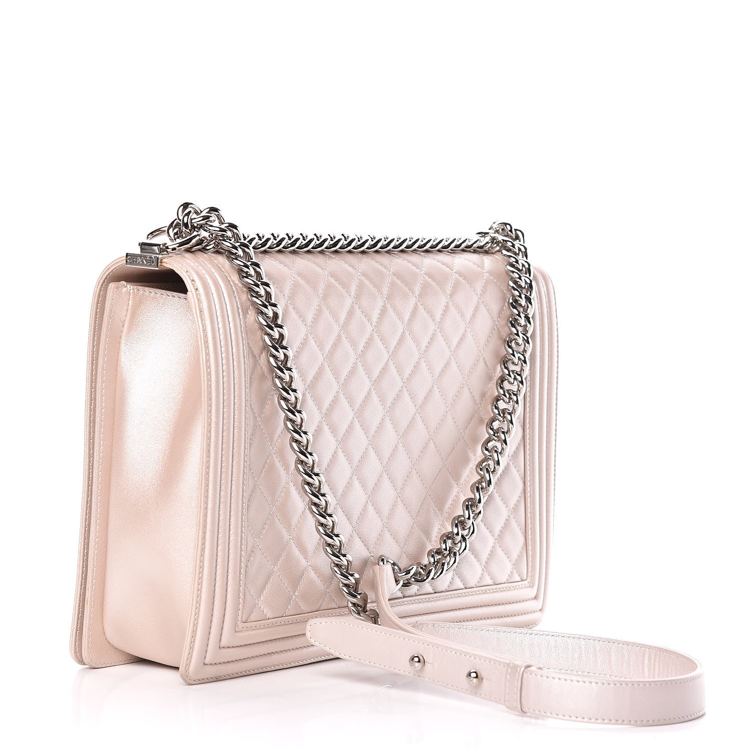 Chanel Metallic Lambskin Quilted Large Boy Flap Light Beige 3 of 11