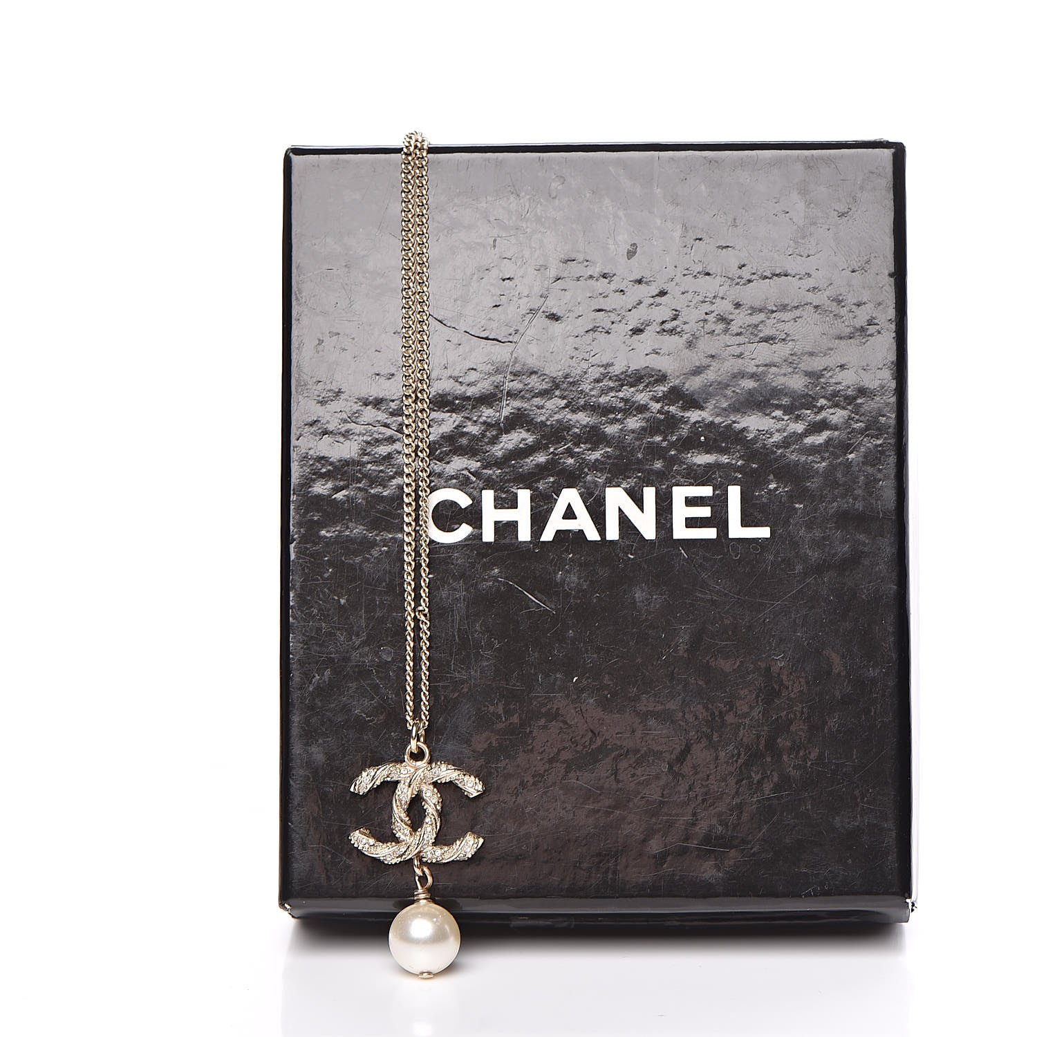 Chanel Crystal Pearl Twisted CC Drop Necklace Gold 6 of 6