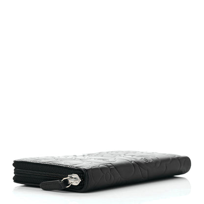 Chanel Lambskin Camellia Embossed Large Zip Around Gusset Wallet Black 4 of 9