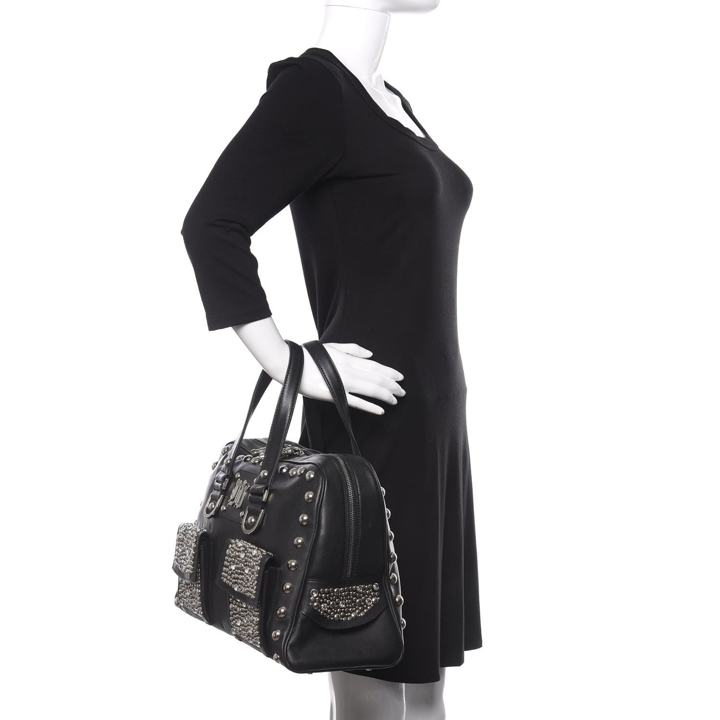 Calfskin Studded DV Satchel Black