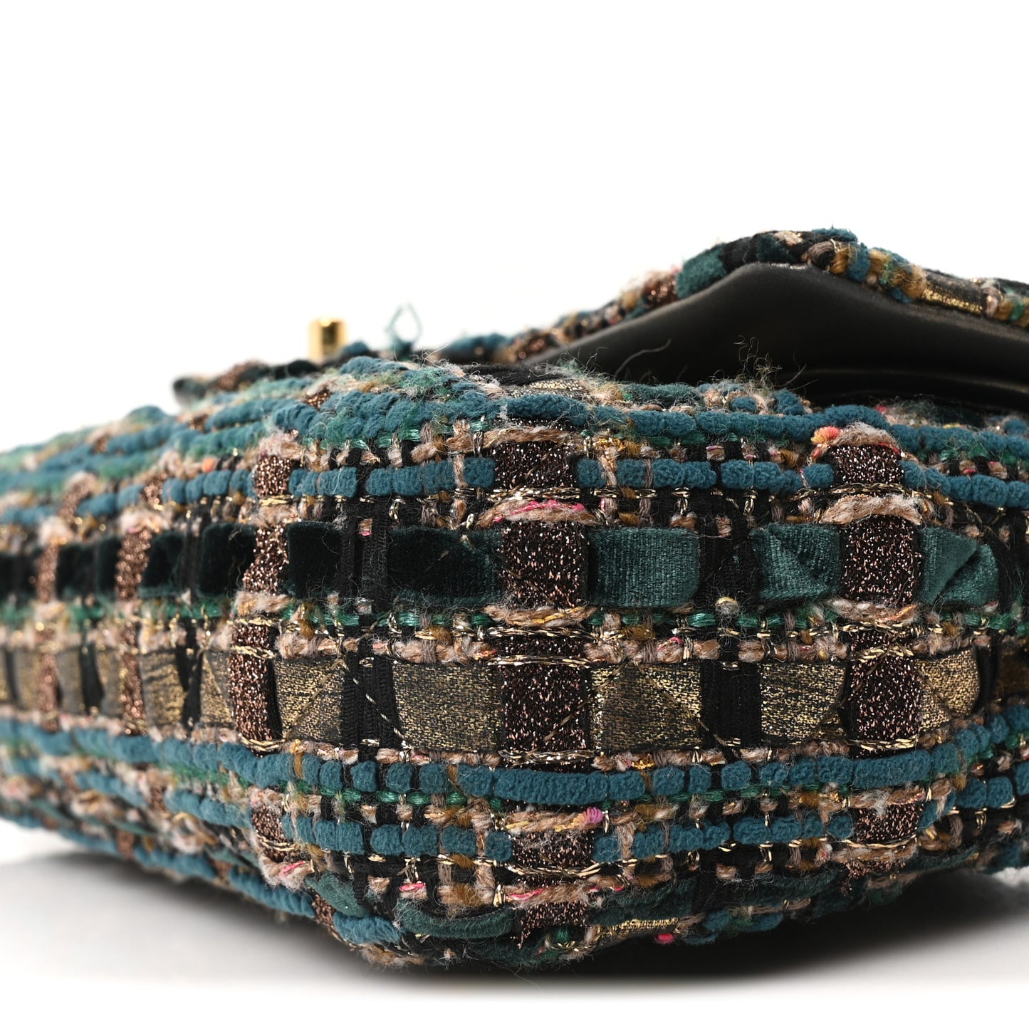Tweed Metallic Lambskin Quilted Egyptian Double Flap Multicolor Gold