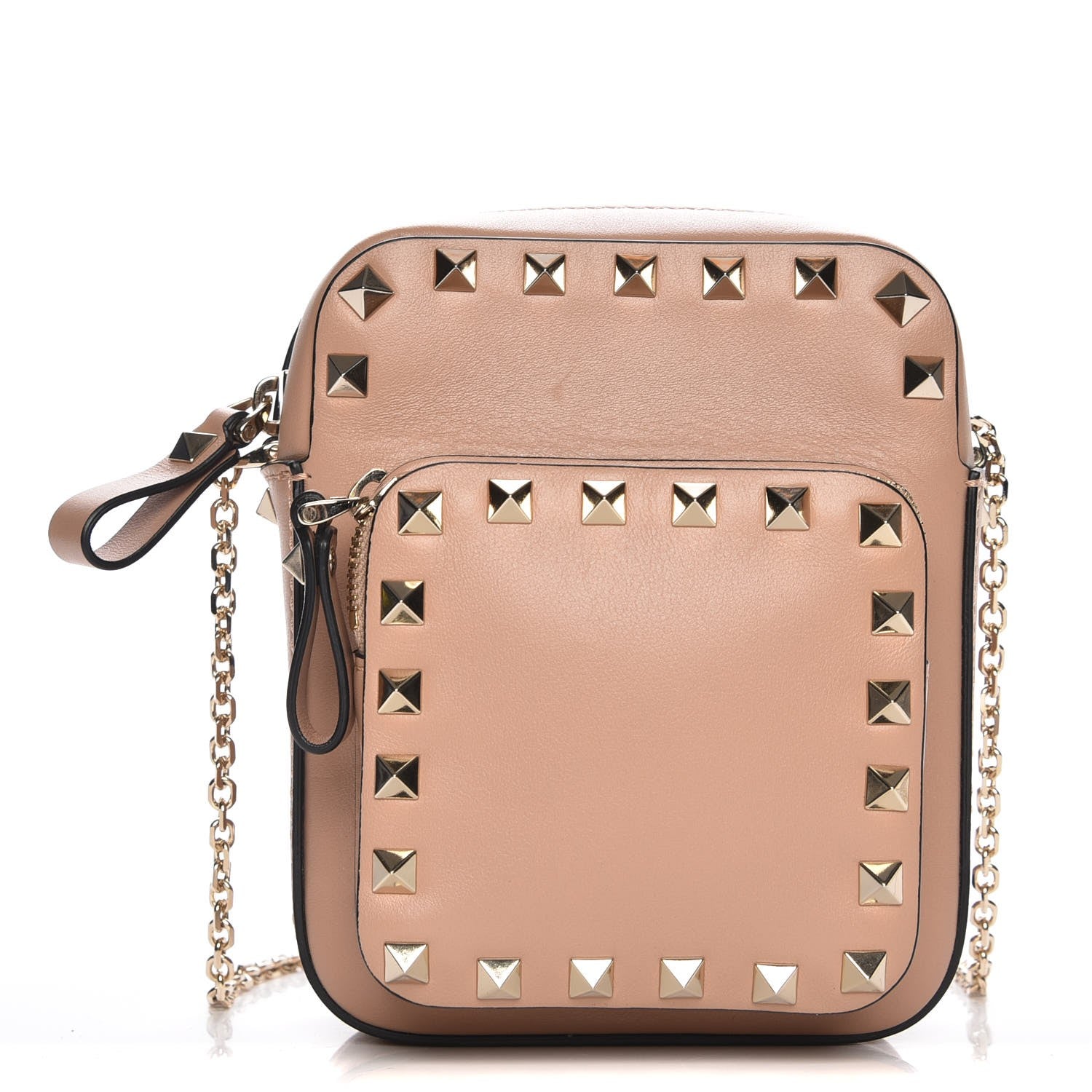 Valentino Garavani Calfskin Rockstud Double Pocket Chain Crossbody Bag Soft Noisette 1 of 6