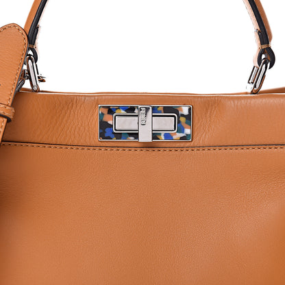 Fendi Vitello Seta Shiny Nappa Plexiglass Granite Medium Peekaboo Iconic Satchel Ginger Latte 14 of 14