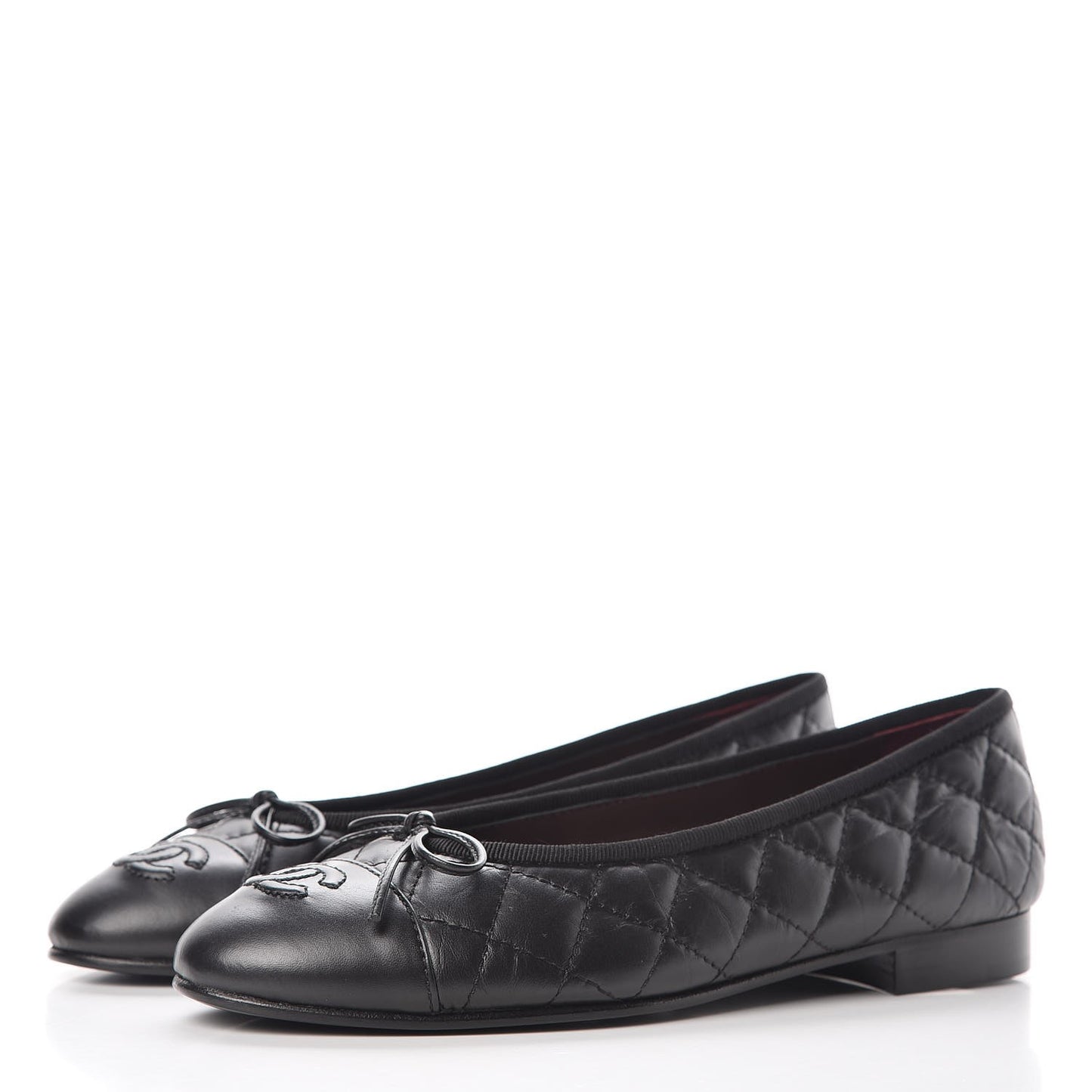Lambskin Patent Quilted Cap Toe Ballerina Flats 36.5 Black