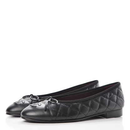 Chanel Lambskin Patent Quilted Cap Toe Ballerina Flats 36.5 Black 3 of 8
