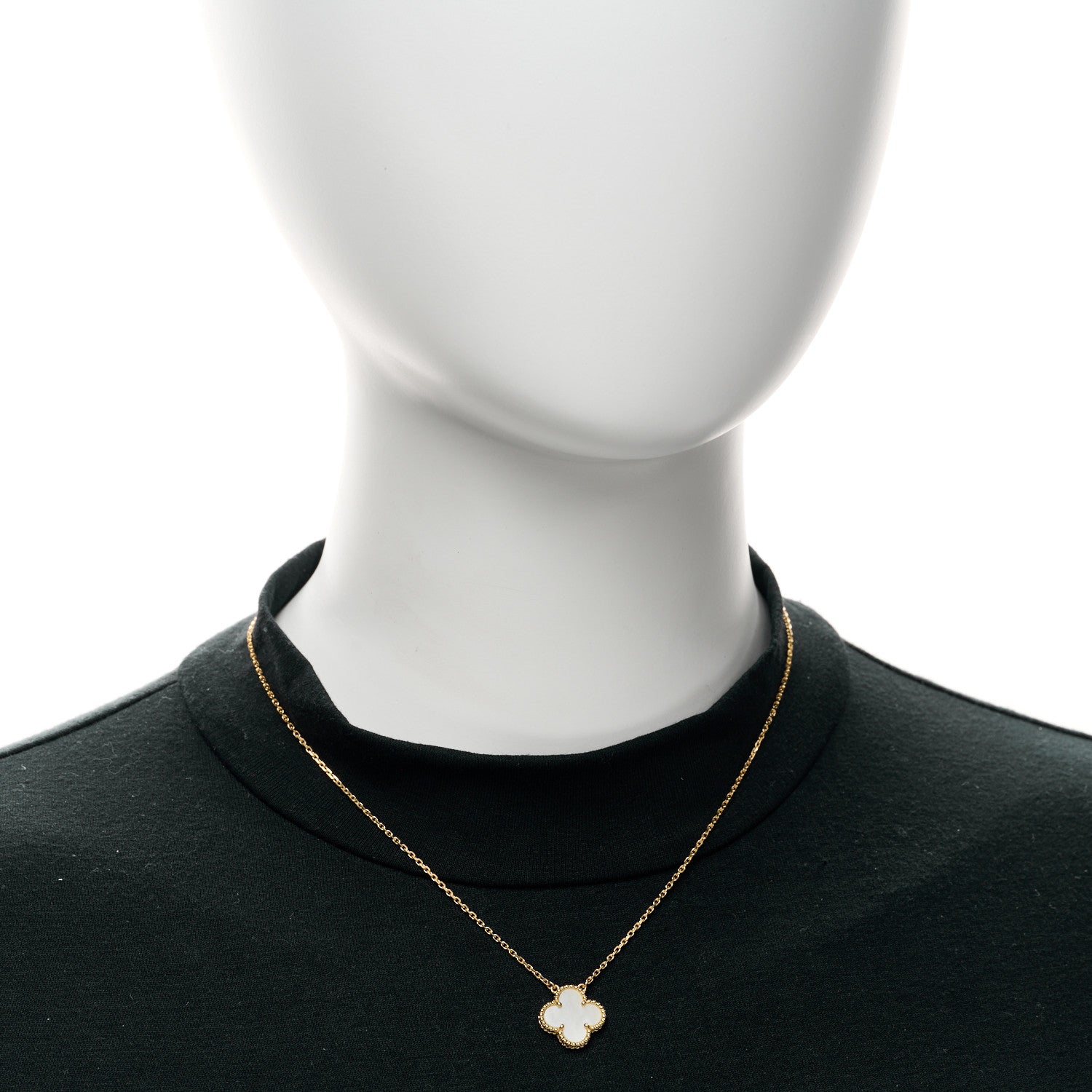 Van Cleef & Arpels 18K Yellow Gold Mother of Pearl Vintage Alhambra Pendant Necklace 2 of 4