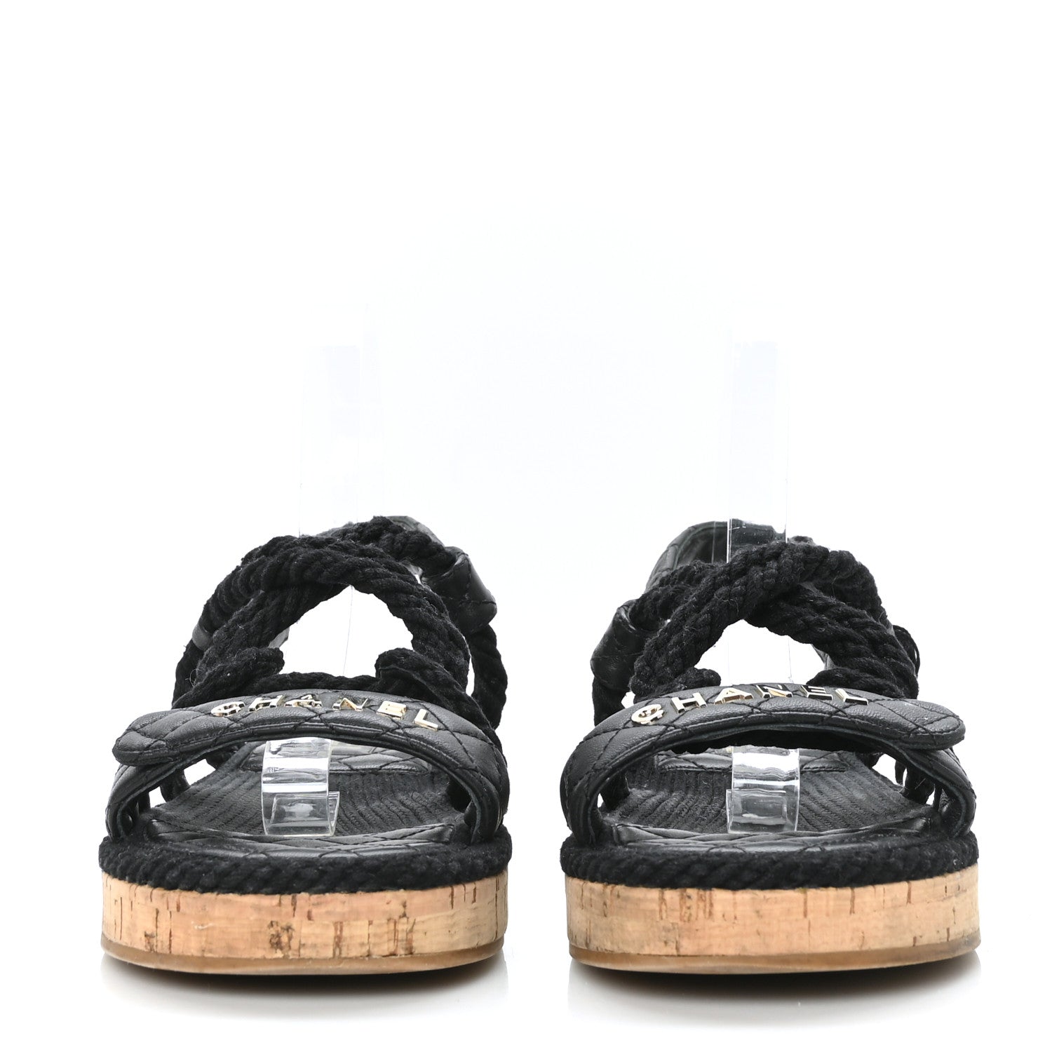 Chanel Cord Lambskin Quilted Logo Sandals 40 Black 2 of 9