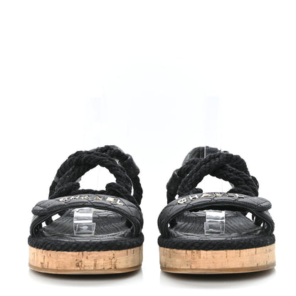 Chanel Cord Lambskin Quilted Logo Sandals 40 Black 2 of 9