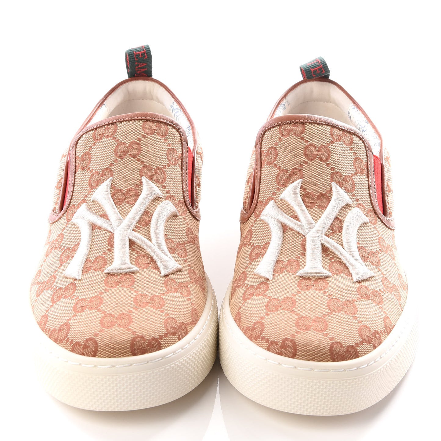 X MLB GG Monogram NY Yankees Embroidered Mens Slip On Sneakers 9 Beige Ruggine Rust