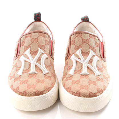 Gucci X MLB GG Monogram NY Yankees Embroidered Mens Slip On Sneakers 9 Beige Ruggine Rust 3 of 9
