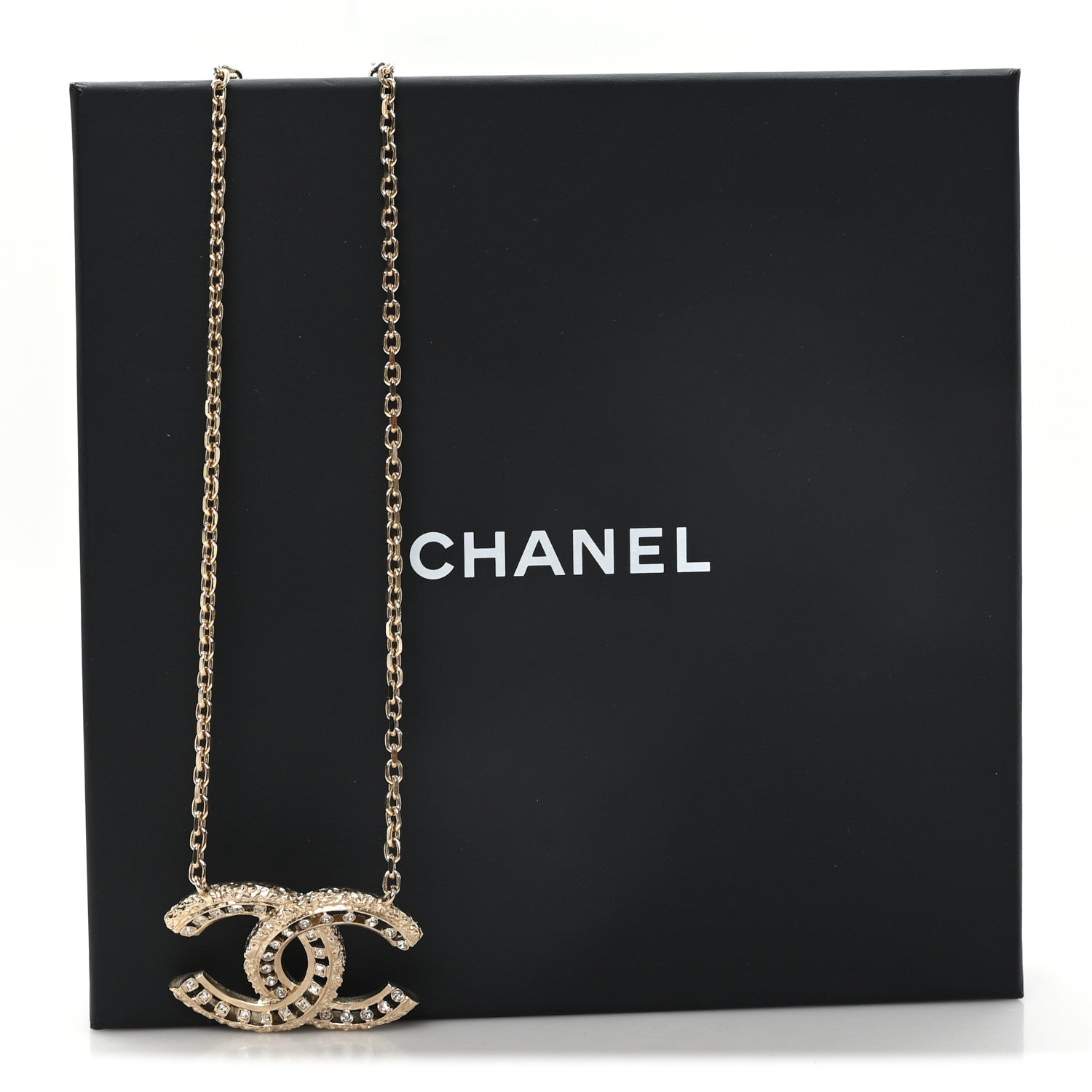 Chanel Crystal Textured CC Necklace Gold 5 of 5