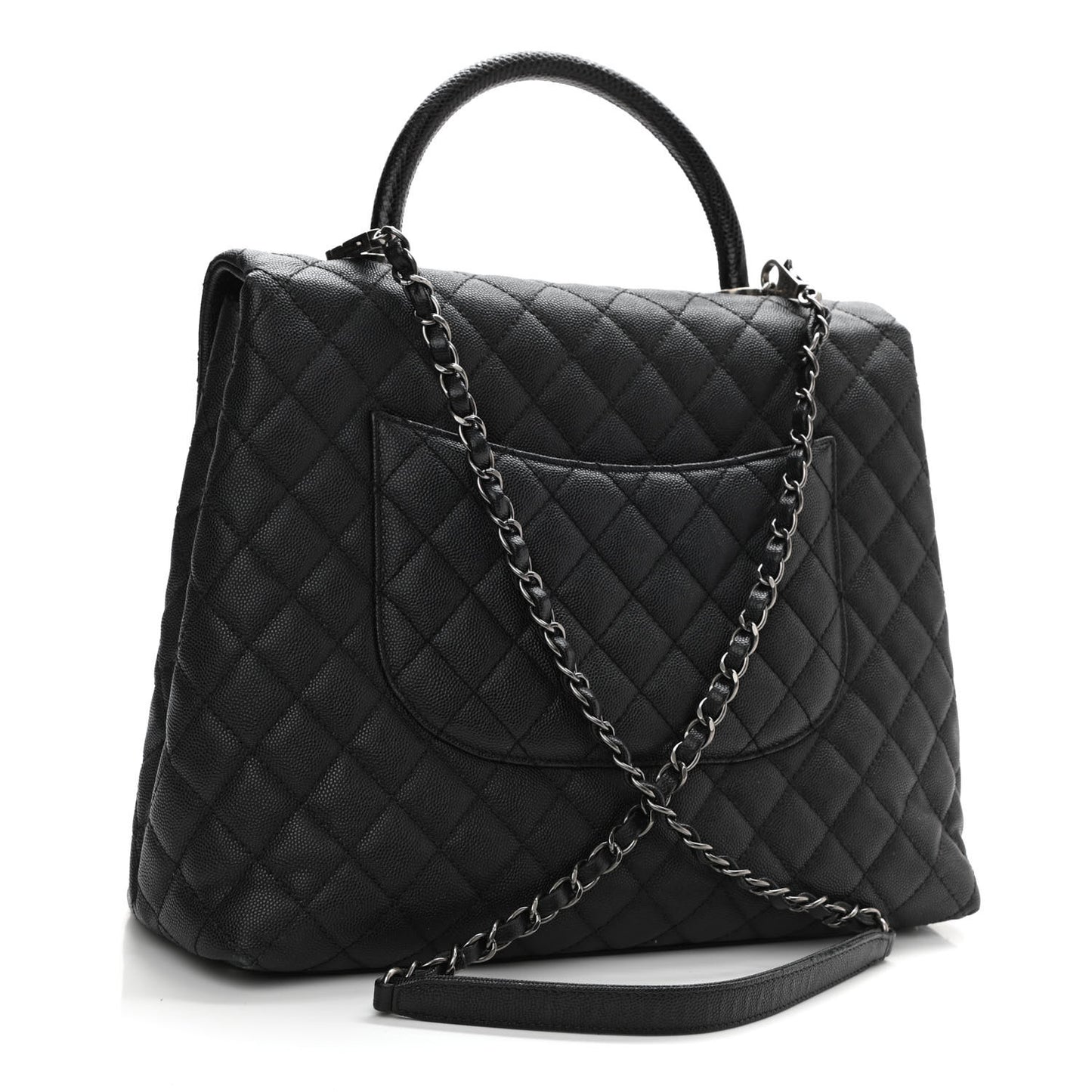 Caviar Liazard Quilted Large Coco Handle Flap Black