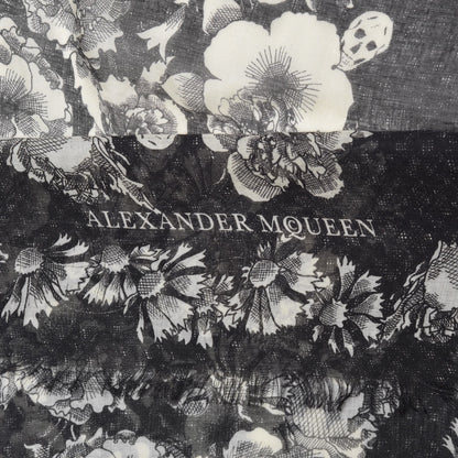 Alexander McQueen Silk Floral Eaten Logo Skull Scarf Ivory Black 5 of 6