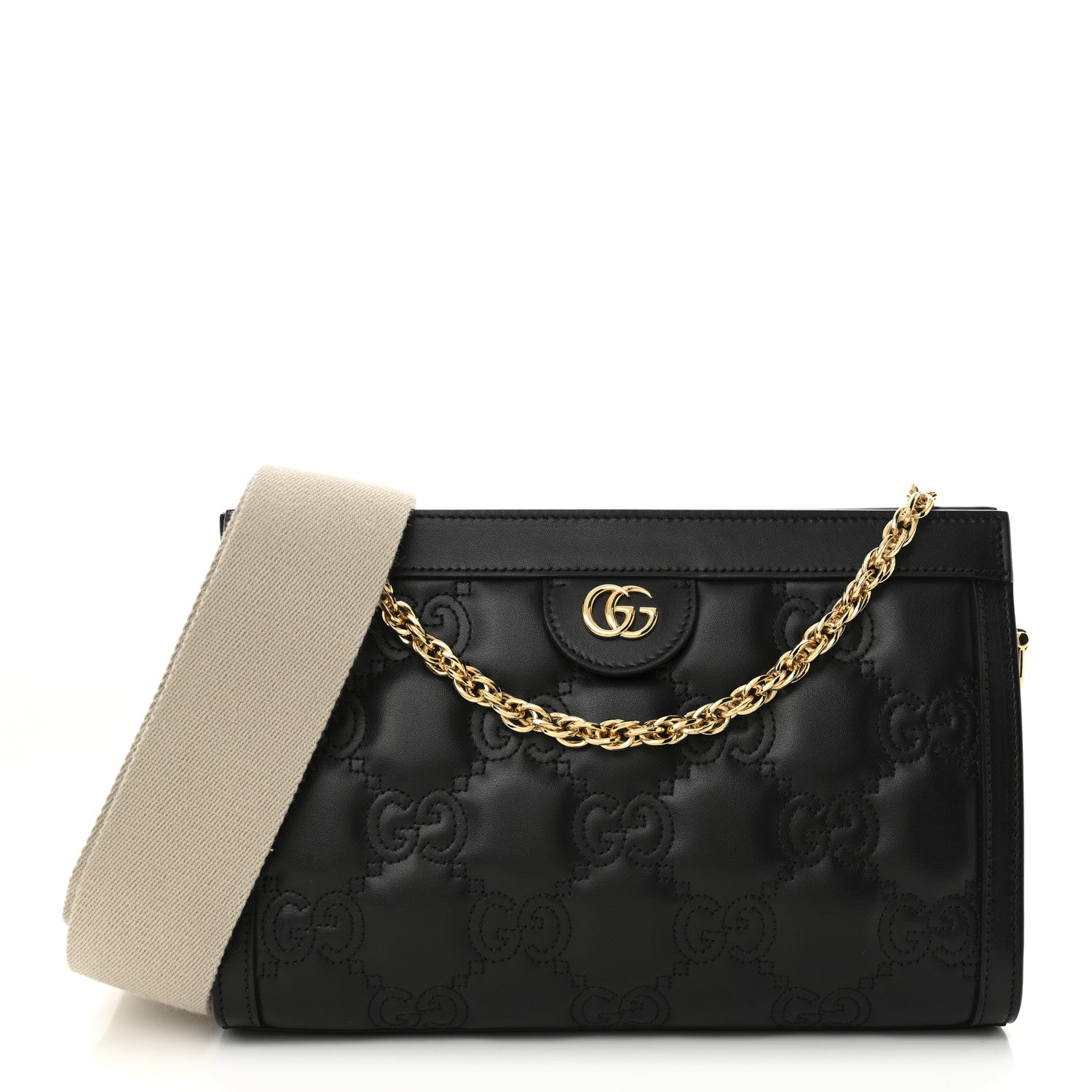 Gucci Calfskin GG Matelasse Small Slim Chain Shoulder Bag Black Natural 1 of 10