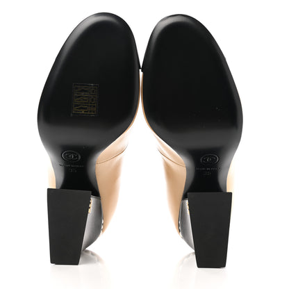 Chanel Shiny Goatskin Pearls Cap Toe Open Slingback Pumps 35 Beige Black 5 of 9