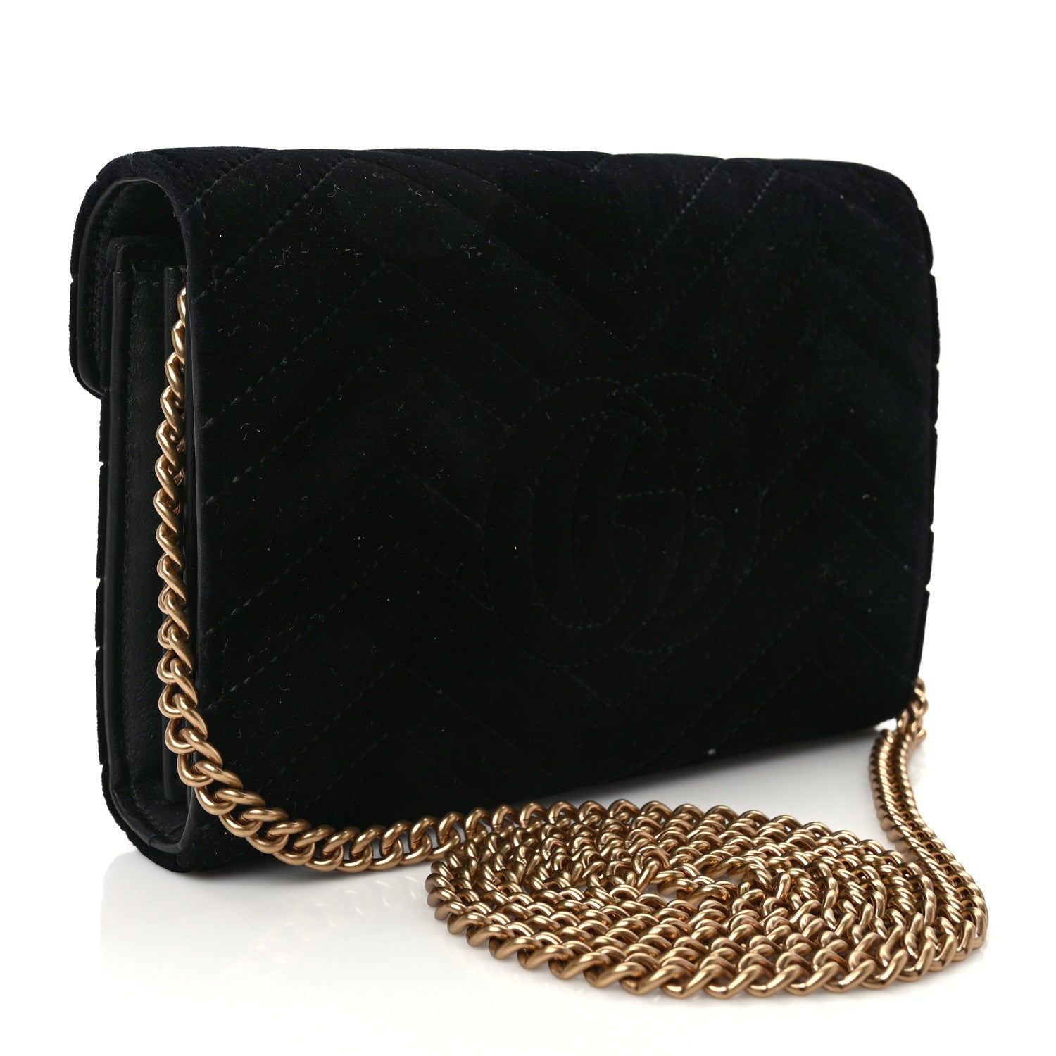 Gucci Velvet Matelasse GG Marmont Chain Wallet Black 3 of 9