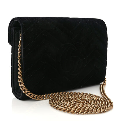 Gucci Velvet Matelasse GG Marmont Chain Wallet Black 3 of 9