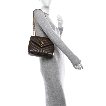 Saint Laurent SAINT LAURENT Calfskin Y Quilted Monogram Small Loulou Chain Satchel Soil Brown 2 of 10