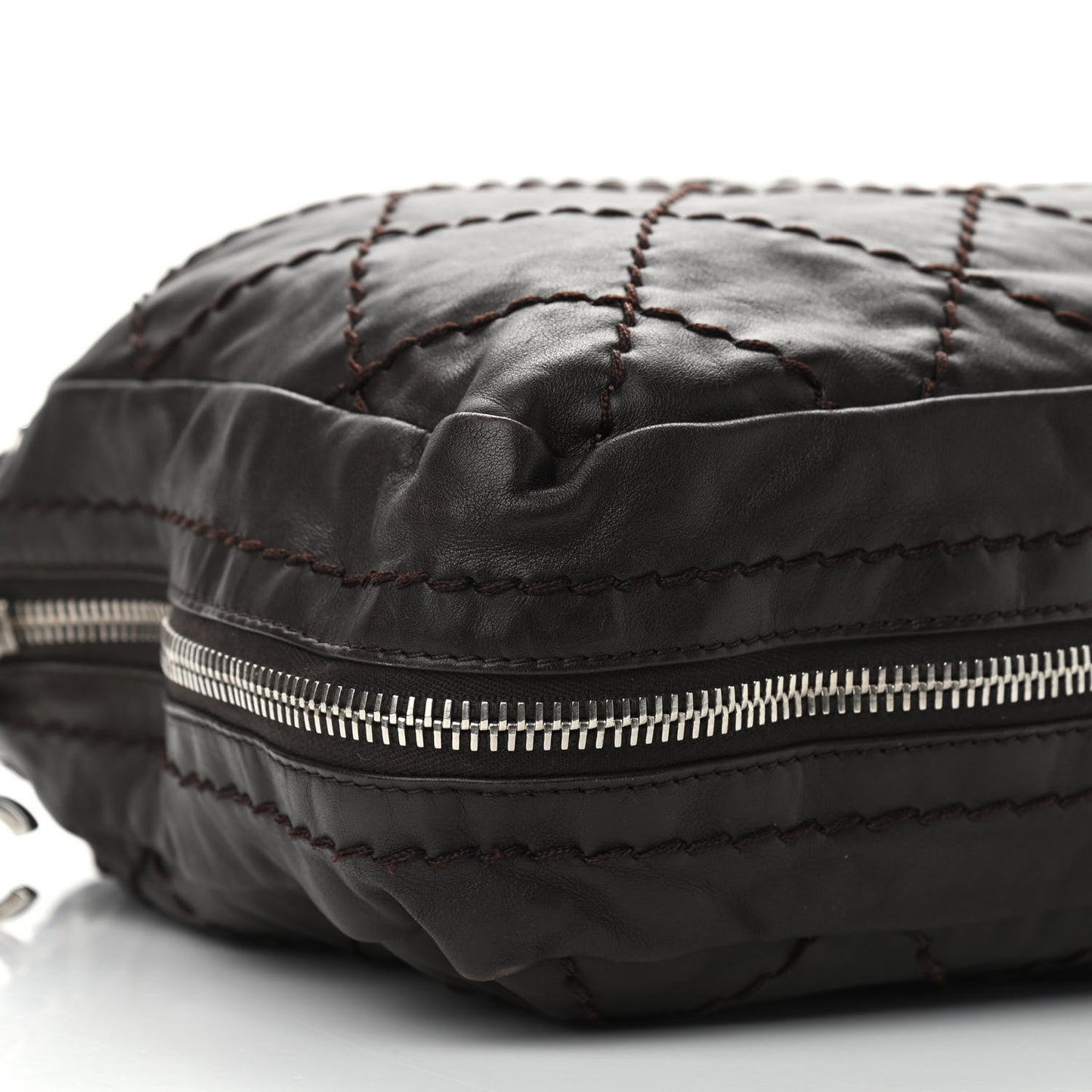 Calfskin Stitched Expandable Tote Brown