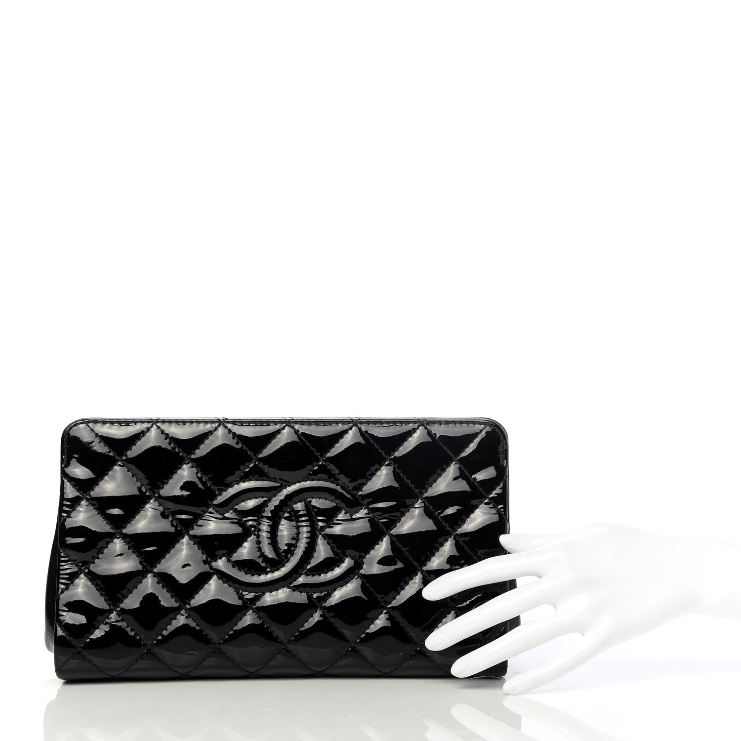 Chanel Patent CC Quilted Timeless Clutch Black 2 of 9