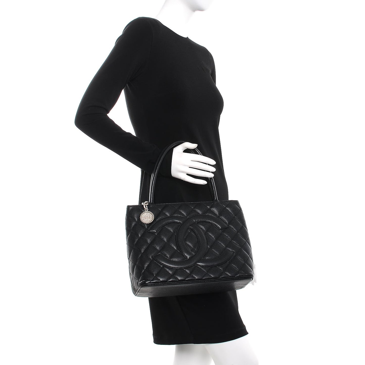 Caviar Quilted Medallion Tote Black