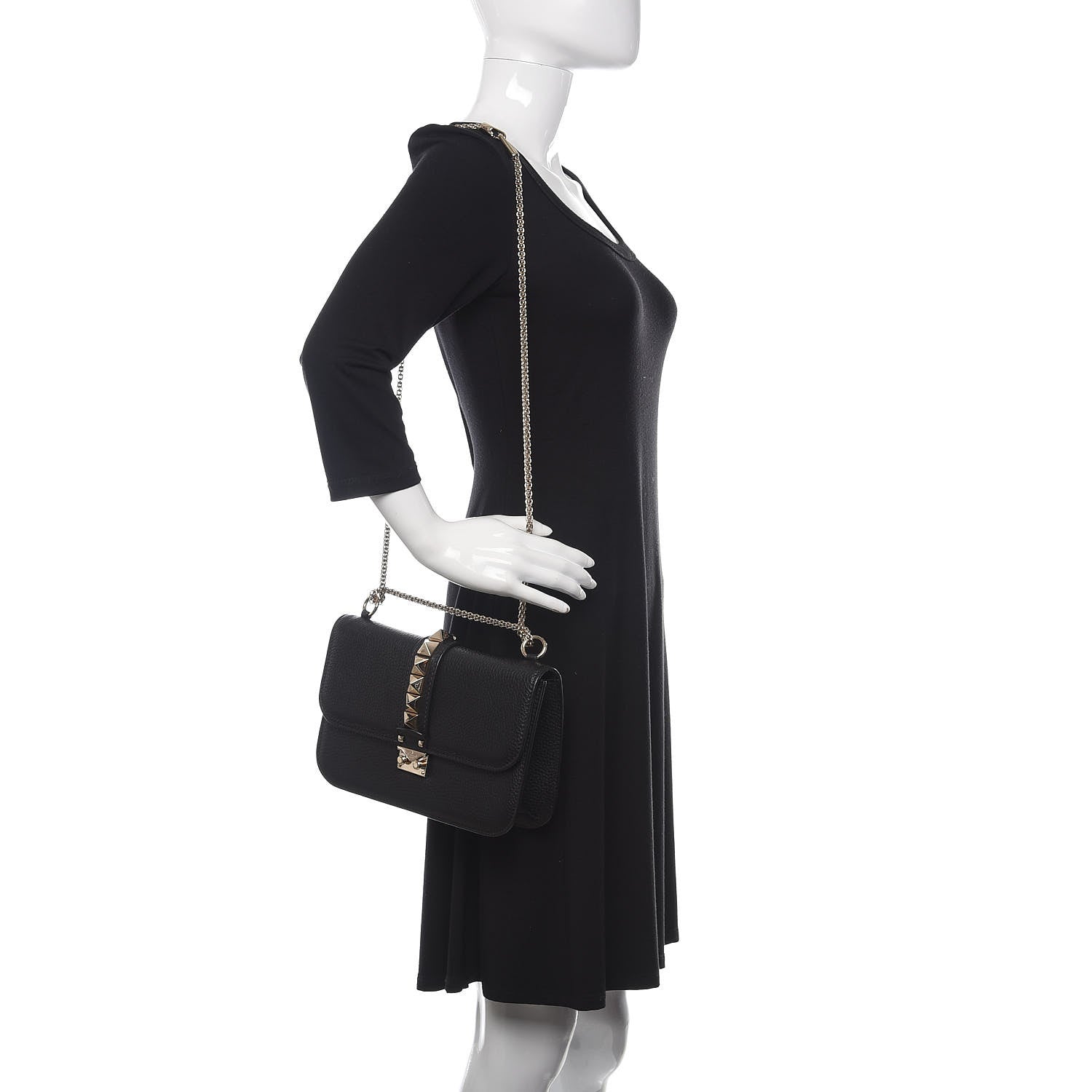 Valentino Garavani Pebbled Calfskin Medium Glam Lock Rockstud Flap Black 2 of 11