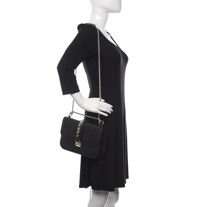 Valentino Garavani Pebbled Calfskin Medium Glam Lock Rockstud Flap Black 2 of 11