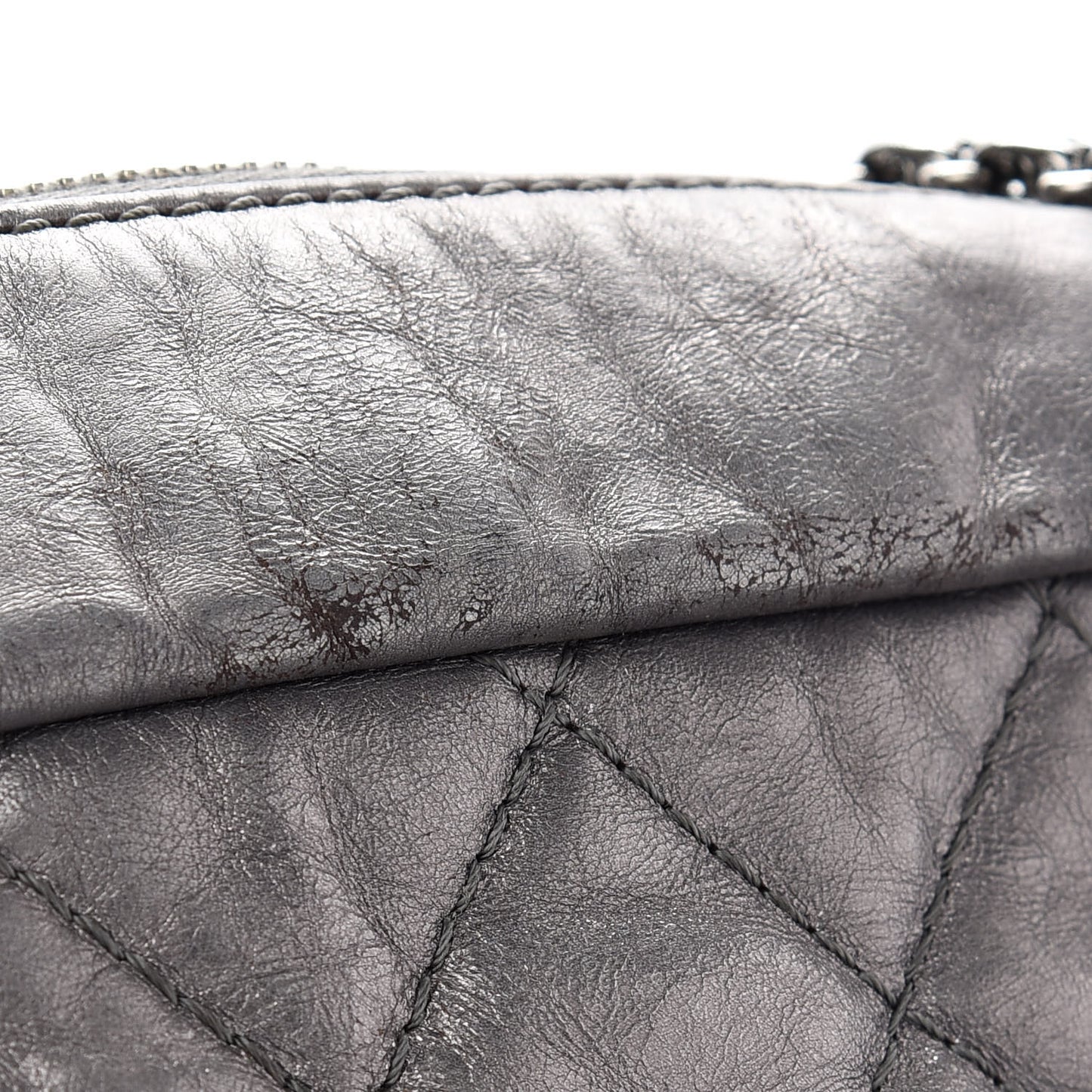 Metallic Aged Calfskin Quilted Large Reissue Camera Case Silver