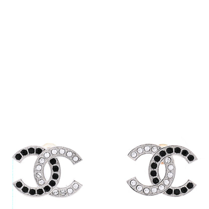 Chanel Crystal CC Earrings Silver Black 1 of 5