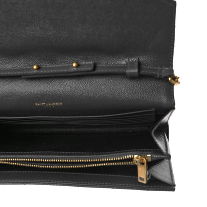 Saint Laurent Grain De Poudre Matelasse Chevron Monogram Chain Wallet Earth 5 of 9