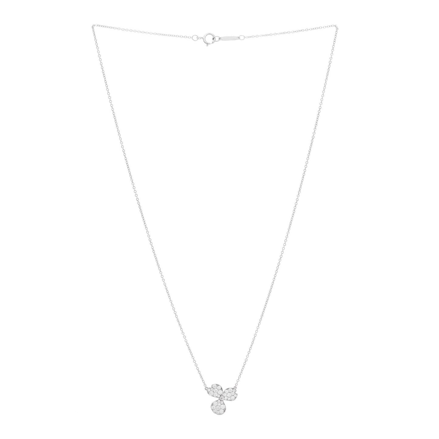 Platinum Diamond Paper Flowers Pave Pendant Necklace
