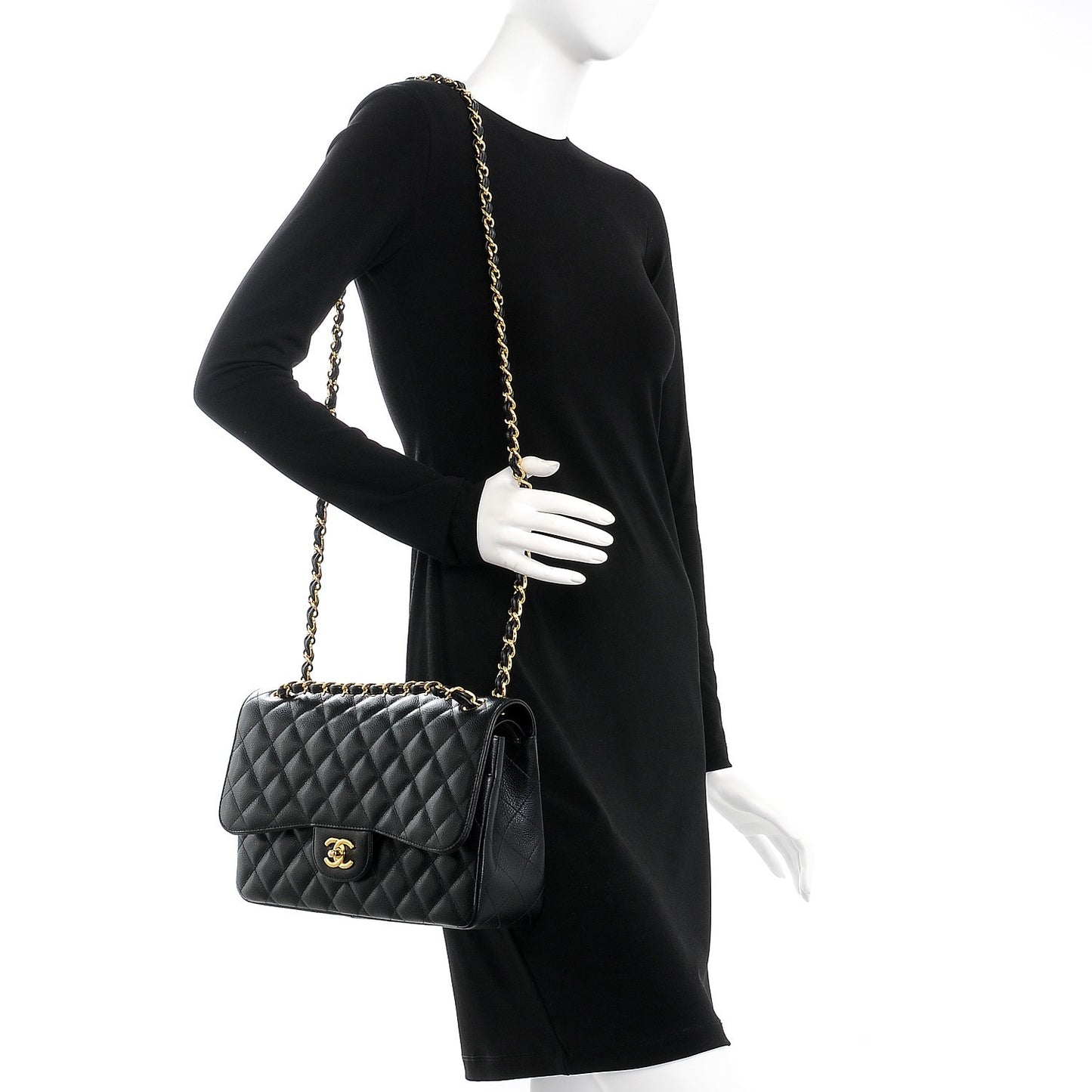 Caviar Quilted Jumbo Double Flap Black