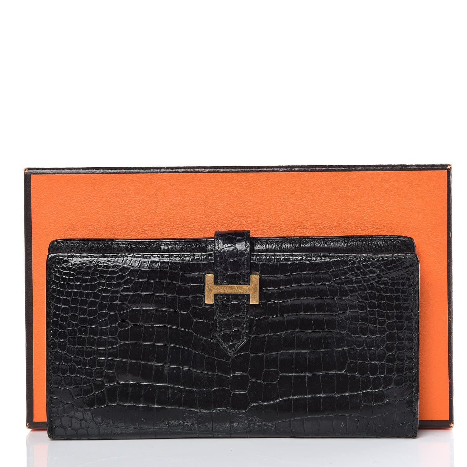 Hermes Shiny Porosus Crocodile Bearn Wallet Black 9 of 9