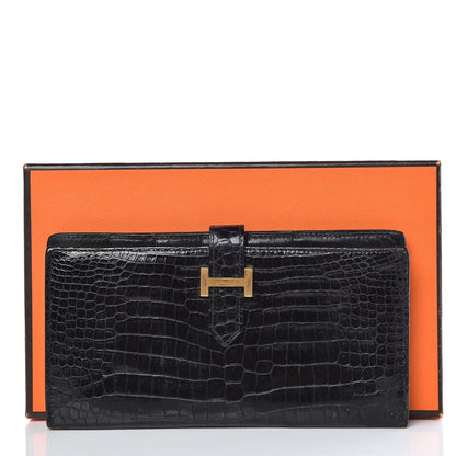 Hermes Shiny Porosus Crocodile Bearn Wallet Black 9 of 9