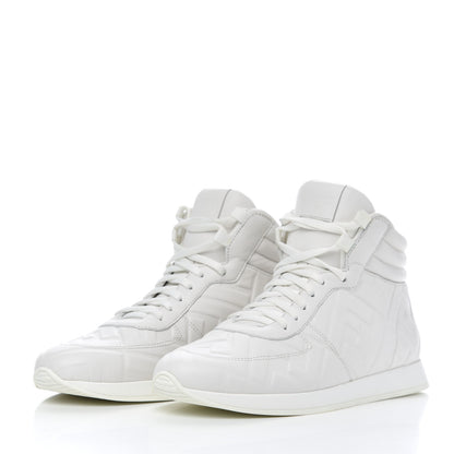 Fendi Nappa Macro FF Embossed Womens High Top Sneakers 37.5 White Ice 3 of 9