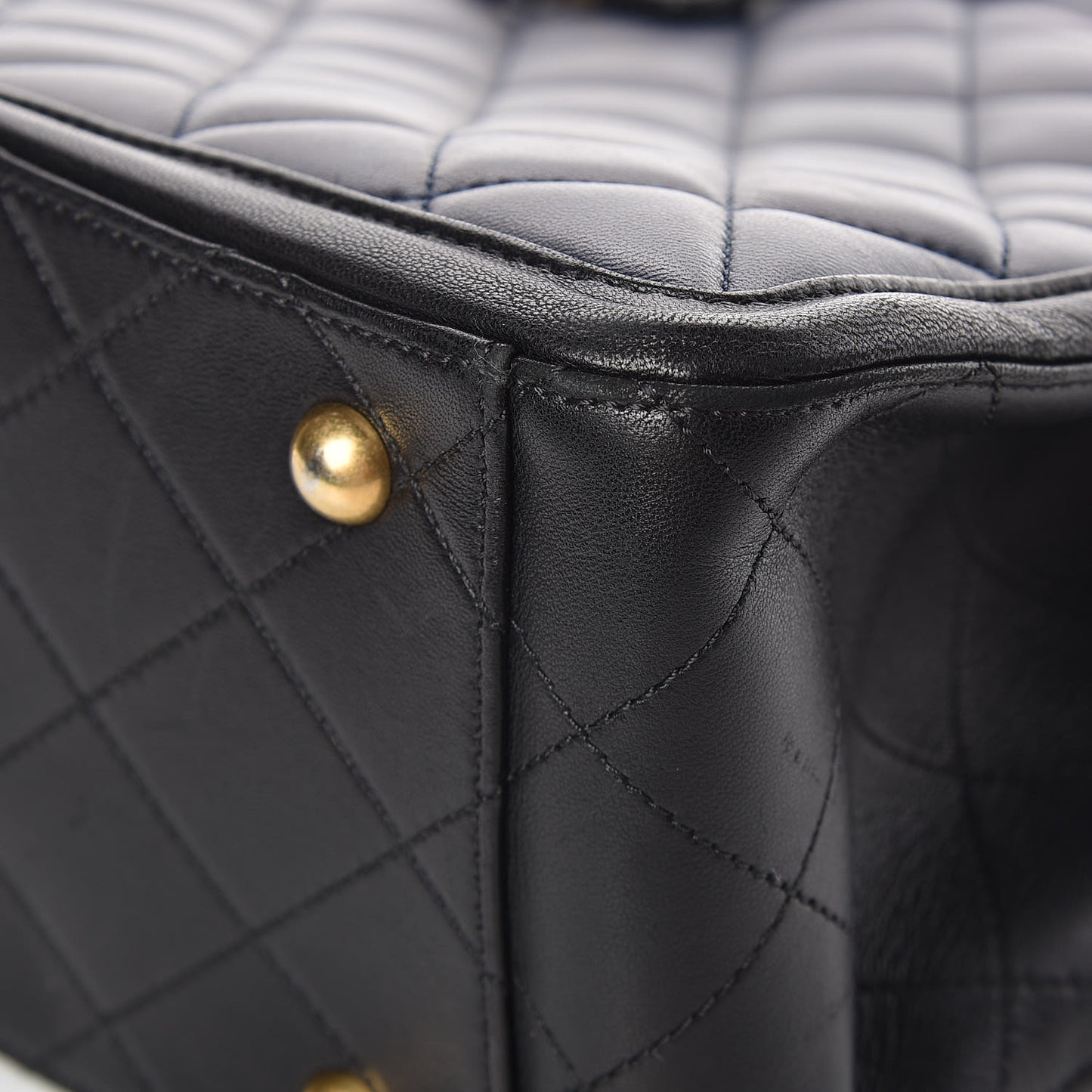 Lambskin Quilted Elegant CC Shopping Tote Navy Black
