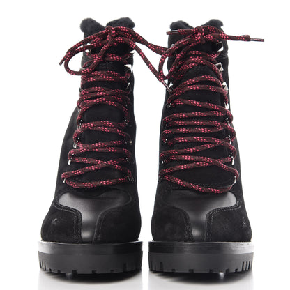 Valentino Garavani Suede Shearling Rockstud Lace-Up Ankle Boots 39.5 Black 2 of 17