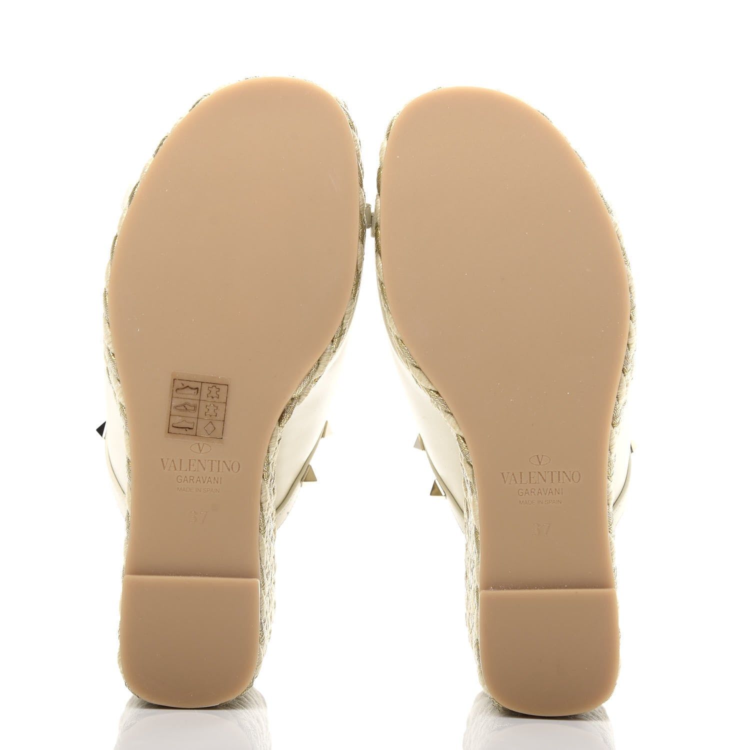Valentino Garavani Calfskin Silk Rockstud Torchon Espadrille Wedge 25/115mm Slide Sandals 37 Light Ivory 6 of 10