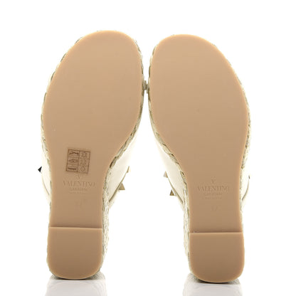 Valentino Garavani Calfskin Silk Rockstud Torchon Espadrille Wedge 25/115mm Slide Sandals 37 Light Ivory 6 of 10