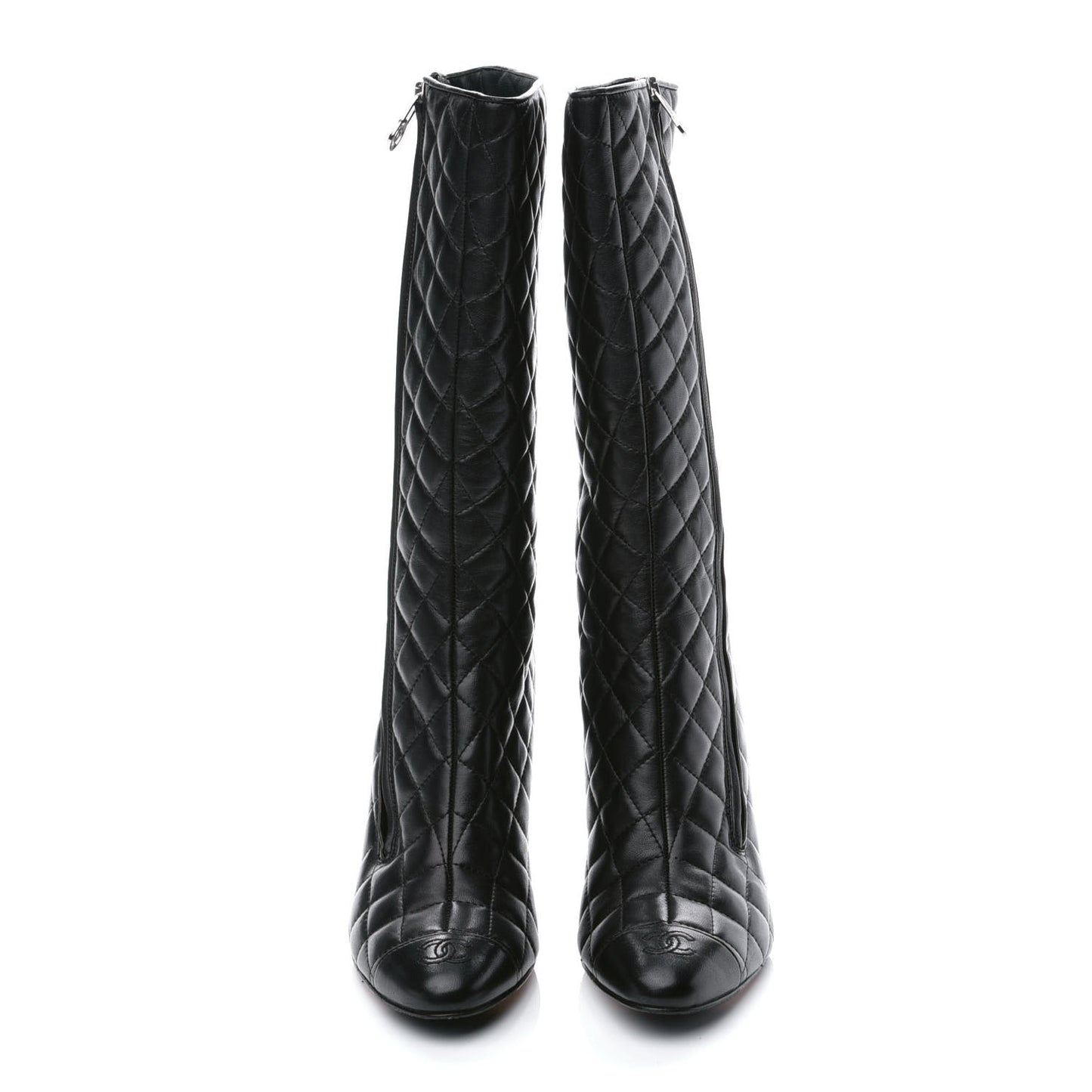 Lambskin Quilted CC Cap Toe Boots 38.5 Black