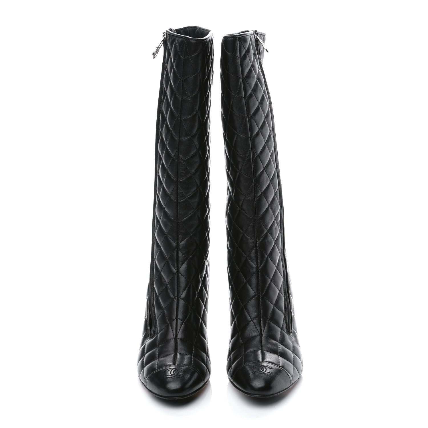 Chanel Lambskin Quilted CC Cap Toe Boots 38.5 Black 4 of 8