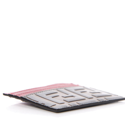 Fendi Vitello Cruise Bi-Color FF 1974 Embossed Card Holder Maya Black Fragola 7 of 9