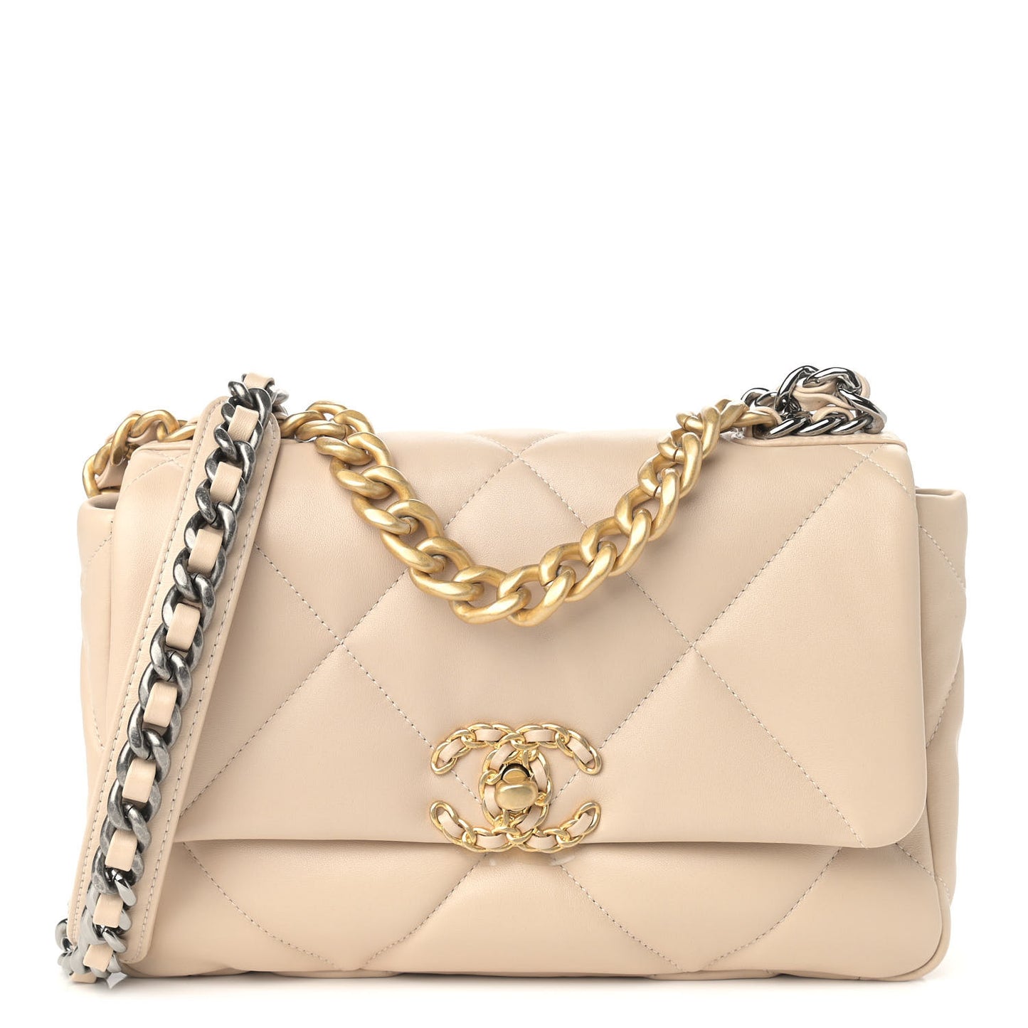 Lambskin Quilted Medium Chanel 19 Flap Beige