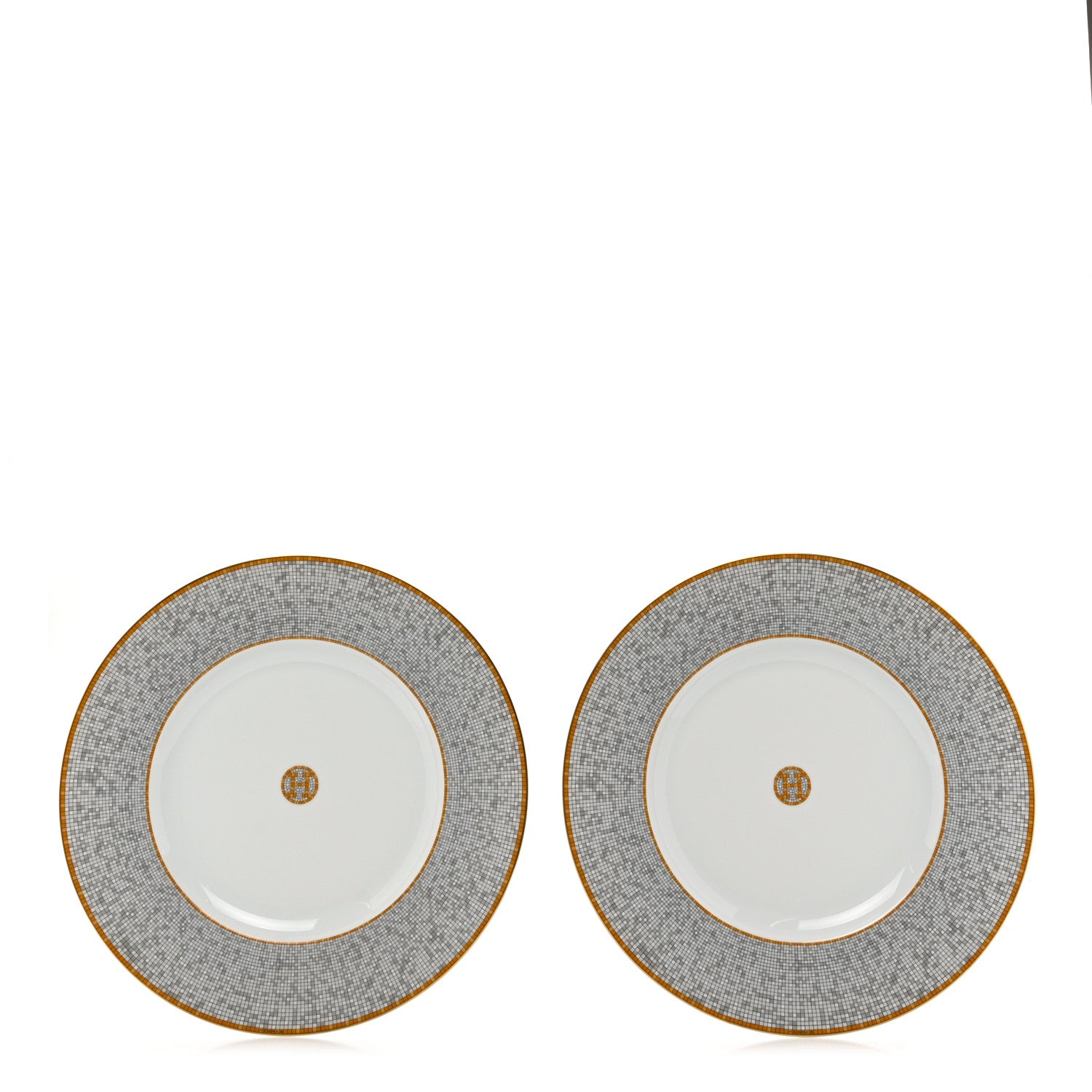 Hermes Porcelain Mosaique Au 24 Platine Presentation Plate Set of 2 1 of 7