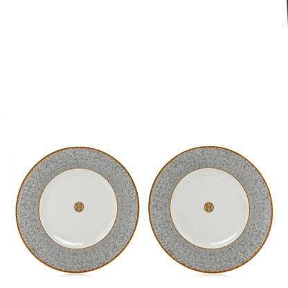 Hermes Porcelain Mosaique Au 24 Platine Presentation Plate Set of 2 1 of 7