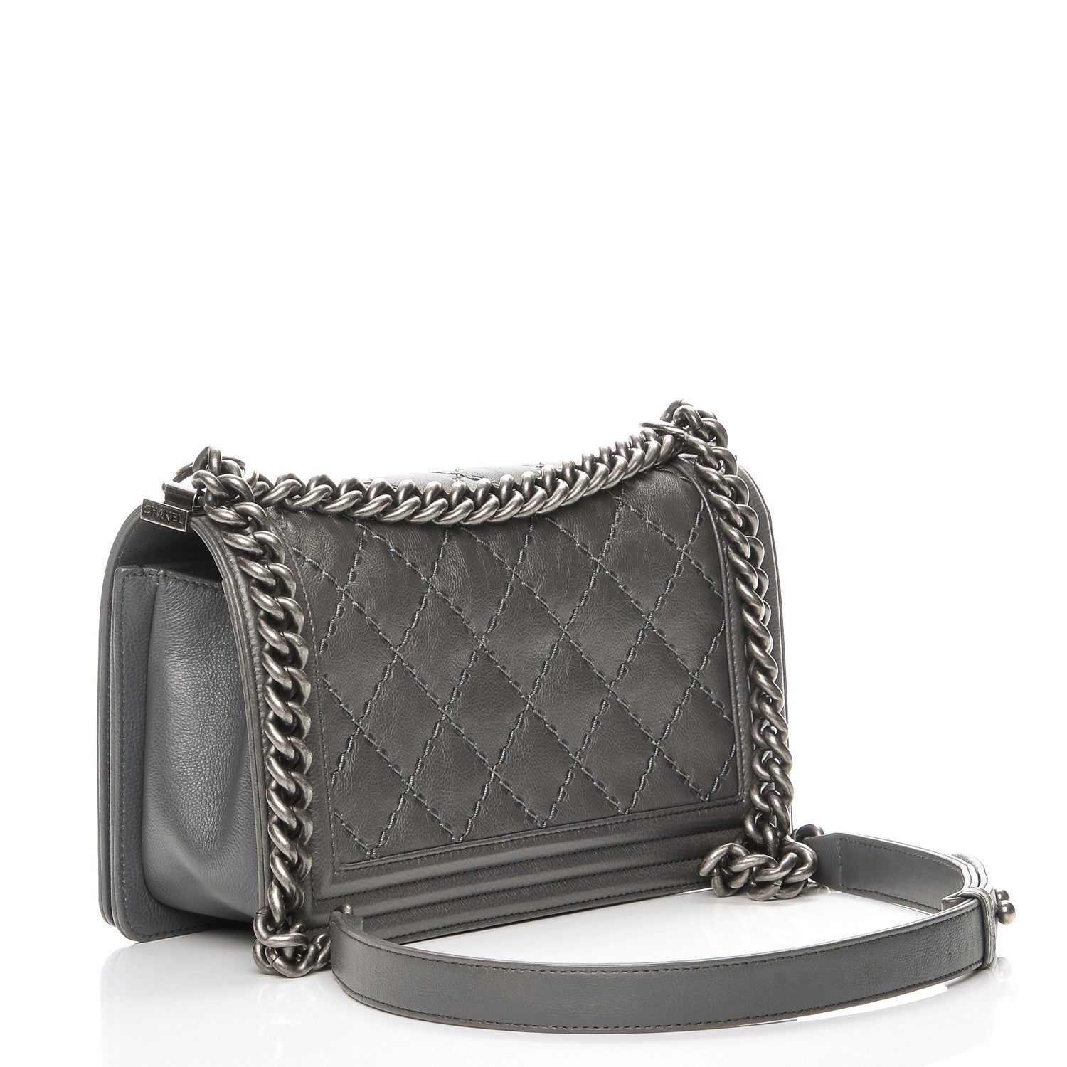 Chanel Calfskin Double Stitch Medium Boy Flap Grey 3 of 8