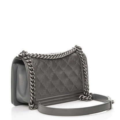 Chanel Calfskin Double Stitch Medium Boy Flap Grey 3 of 8